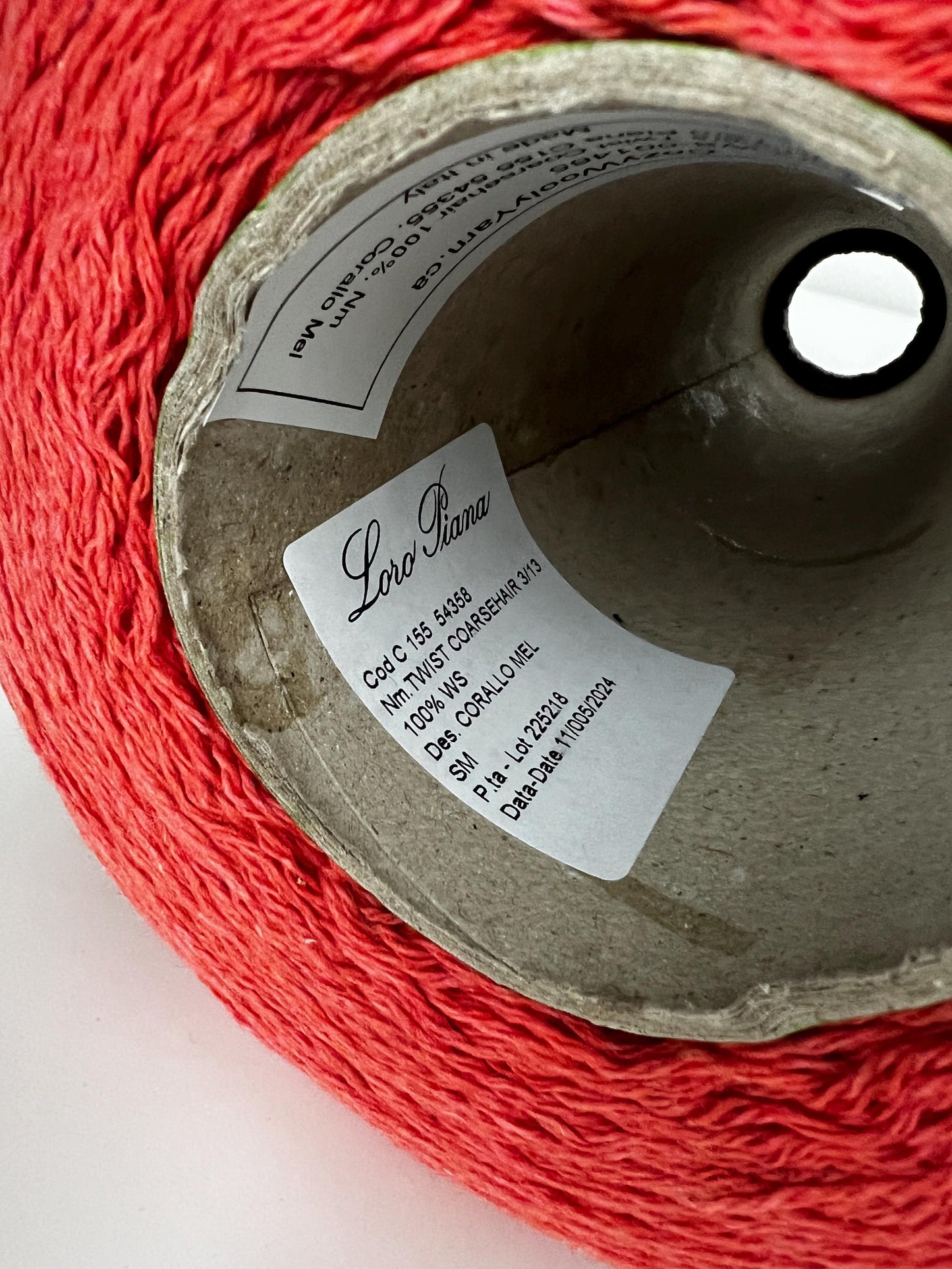 Cashmere Twist Coarsehair 100%,Nm 3/13, Loro Piana. Corallo.Per 100 gr