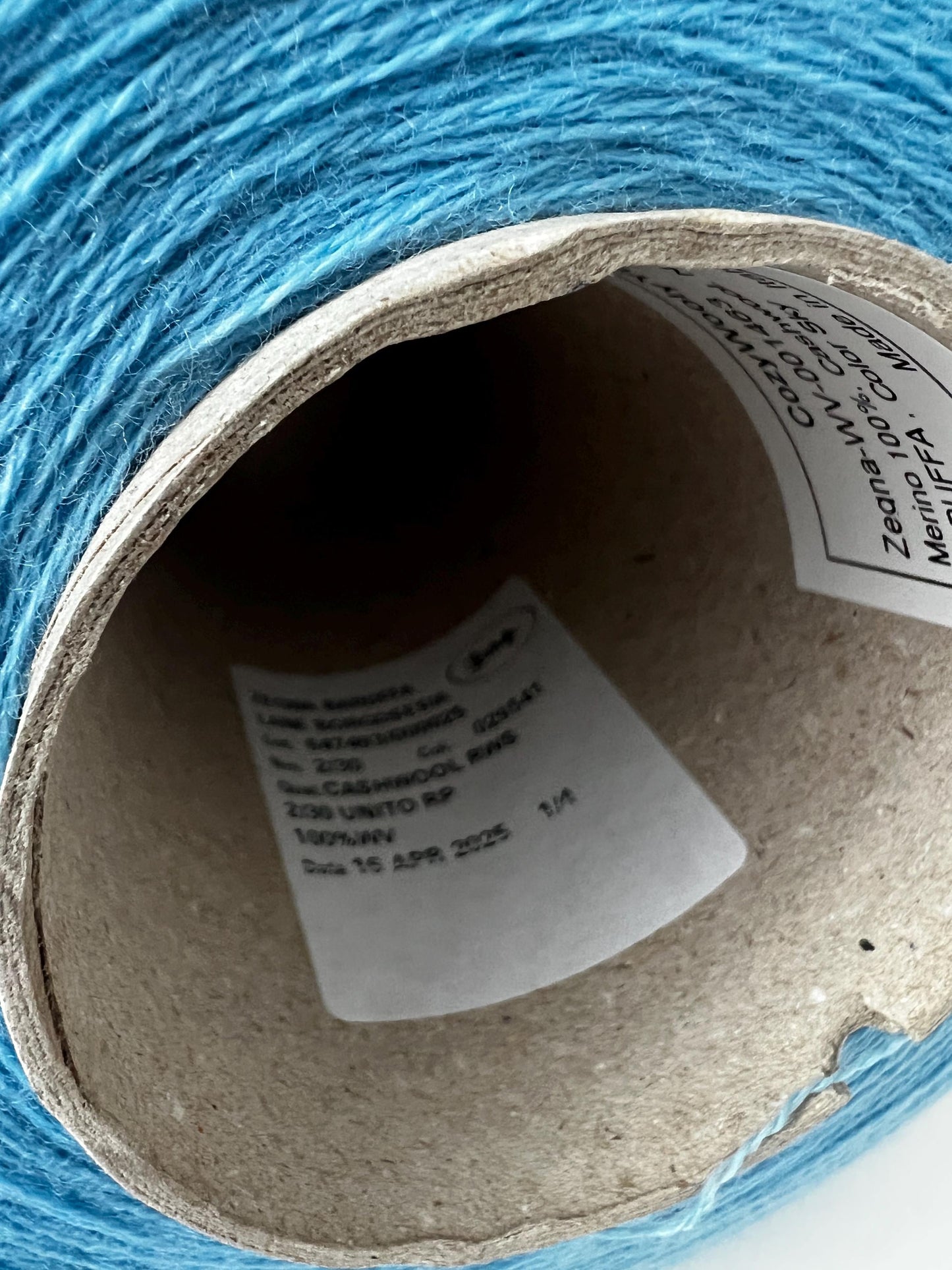 100% Merino yarn on cone. Cashwool,Nm2/30, ZEGNA, Color Sky.Per 100 gr