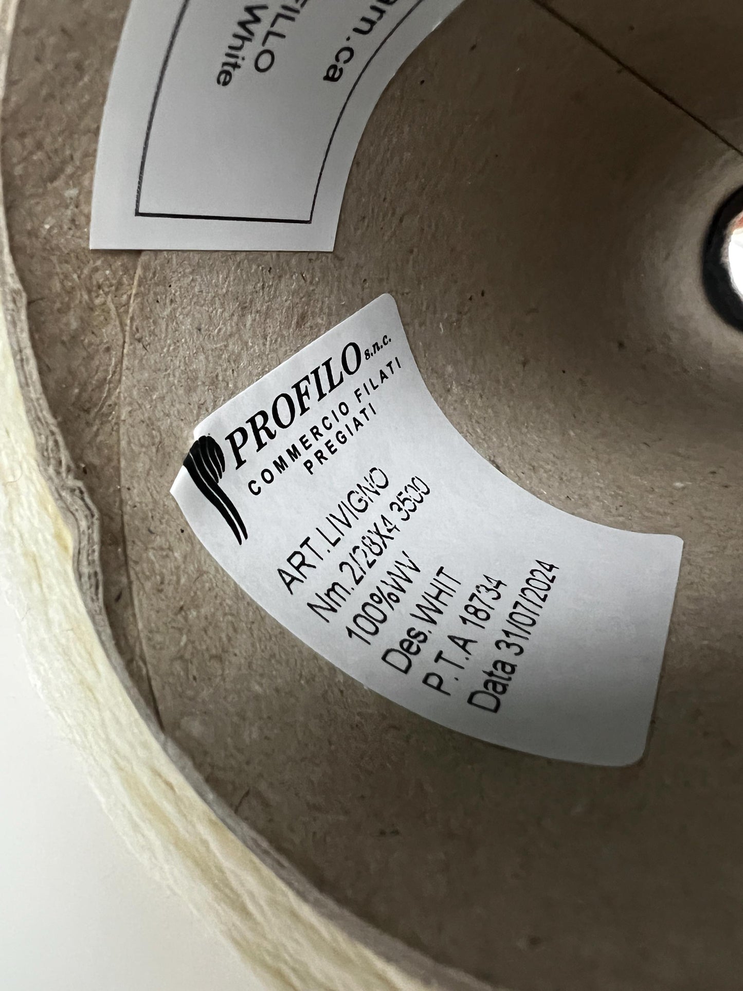 100% Merino yarn on cone for knitting,PROFILLO, White.Per 100 gr