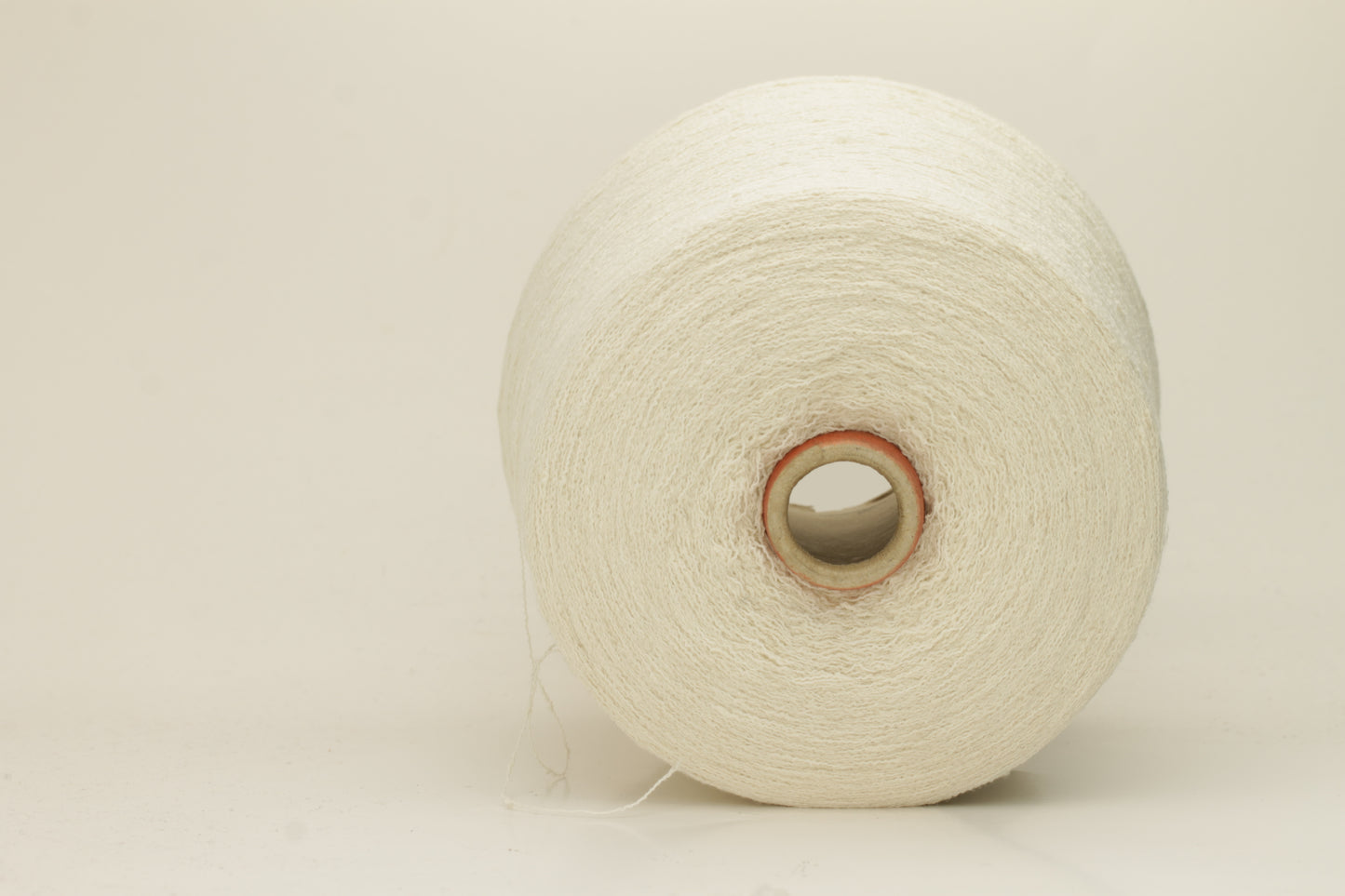 Close-up of a pure white, textured Nodino yarn, showing subtle, irregular nubs and a soft, matte sheen; twisted ply visible.