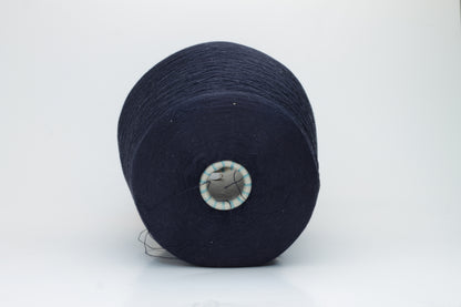 A gleaming skein of fine-gauge, two-ply silk yarn, deep rich dark navy hue, showcasing smooth texture & luxurious natural sheen.