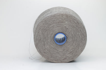 Fine, single-ply linen yarn in a rich Medium Heather Gray. Reveals a crisp texture and subtle natural sheen, typical of pure linen fiber.