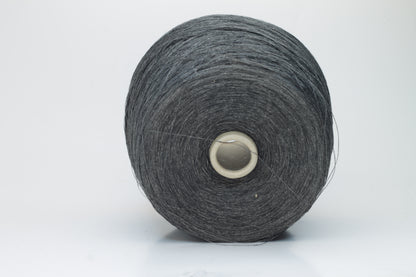 Close-up of a neatly wound skein of fine, smooth brownish-grey linen yarn, exhibiting subtle natural slub variations and a gentle matte sheen.