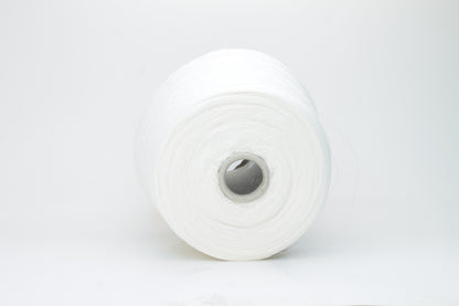 A bright white, single-ply yarn, subtly twisted, revealing the natural texture of linen fibers with a soft, understated sheen.