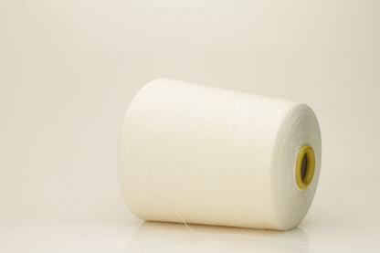 Close-up of pristine white, finely twisted silk yarn, showcasing its luminous sheen and smooth, consistent texture. The individual plies are barely discernible due to its delicate, high-count spin, reflecting light beautifully.