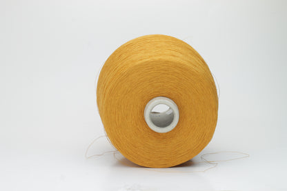 Close-up of a finely spun, vibrant orange yarn with a subtle, natural sheen. Its multi-filament structure shows a delicate twist, offering both crispness and soft resilience, suitable for textile artistry.