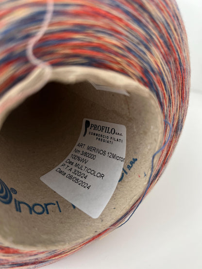 Merino yarn 100%, PROFILLO,Nm 3/80. Color MULTICOLOR.Per 100 gr