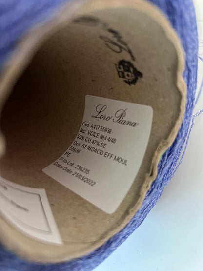 Loro Piana Voile Yarn 53% Cupro 47% Silk Nm4/48 Italy. Blue. Per 100 gr