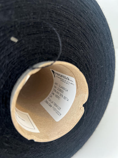 70% Merino&30% Silk yarn,Nm 2/28.PROFILLO,Color Black.Per 100gr