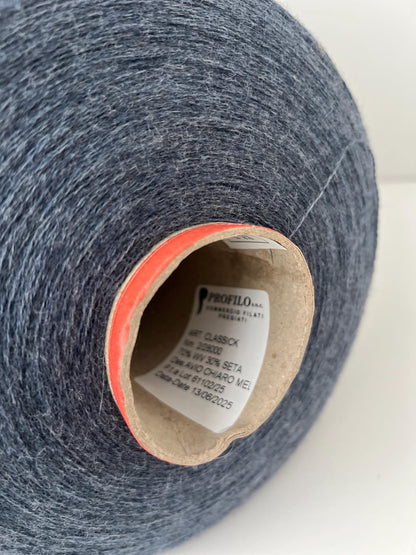 70% Merino&30% Silk yarn,Nm 2/28.PROFILLO,Color Chiaro.Per 100gr