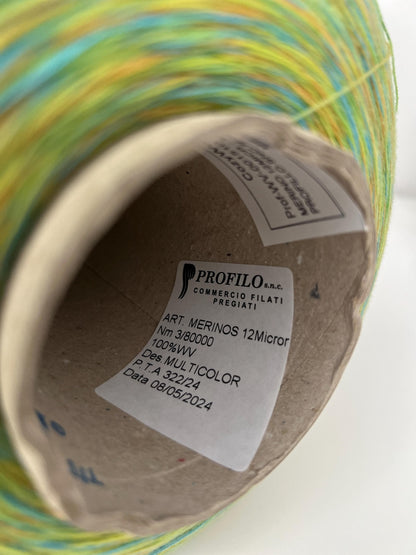 Merino yarn 100%, PROFILLO,Nm 3/80.Color Green-Blue.Per 100 gr