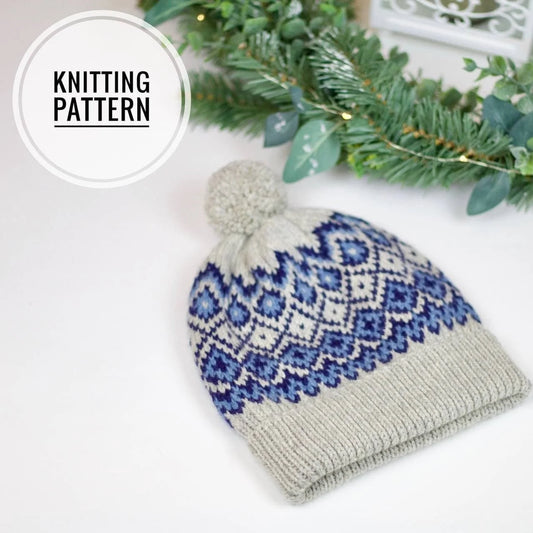 Knitting Pattern Easy knit pattern hat , Fair Isle winter hat