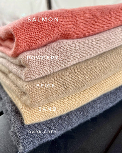 Soothing Salmon Hues: Oversized Knit Cashmere Scarf, Delicate Salmon Warmth for Chilly Days