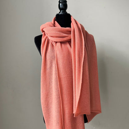 Soothing Salmon Hues: Oversized Knit Cashmere Scarf, Delicate Salmon Warmth for Chilly Days