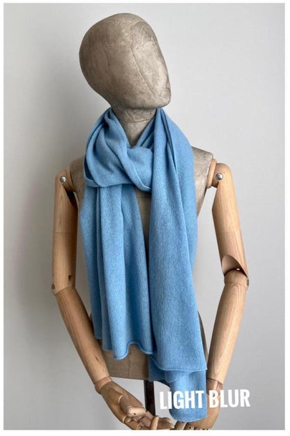Color light blue - 100% Pure cashmere scarf by Cariaggi yarn 2/28